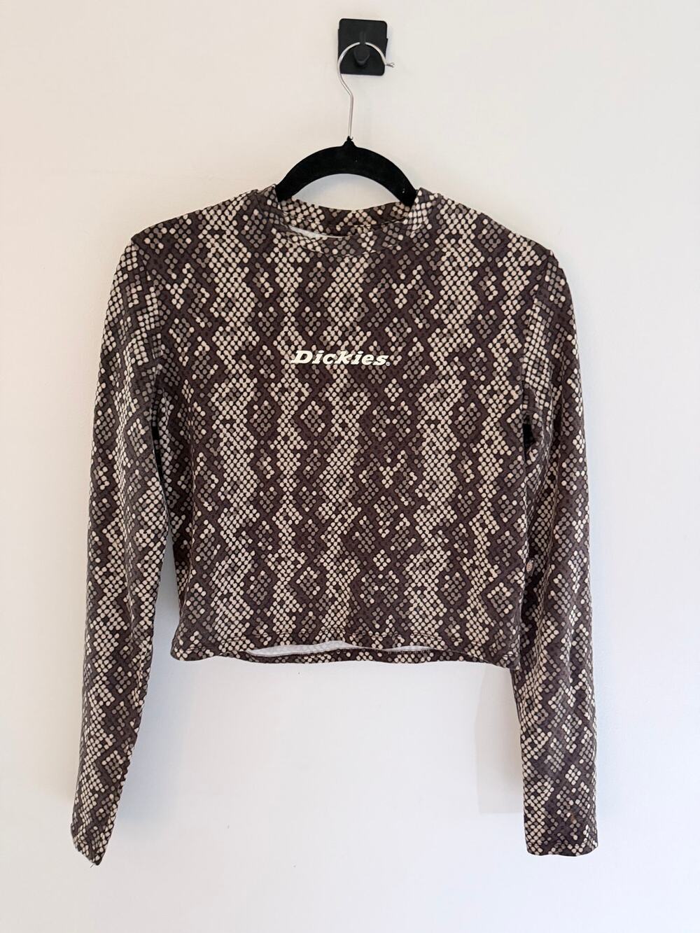 Dickies Camden Brown Beige Snakeskin Long-Sleeve Crop Top-Size L